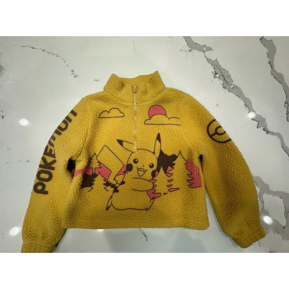 Kids Pokemon Pikachu Sherpa Fleece XS 4/5 Pullover Jacket Yellow Long Slv (0047)